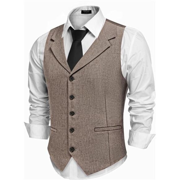 Men's Suit Vests Slim Fit Waistcoat Formal Vest Brown - Picture 1 of 5